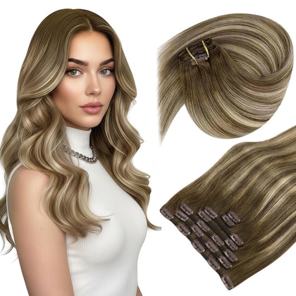 Extensions de cheveux Sunny Hair clip-in couleur balayage brun et blond