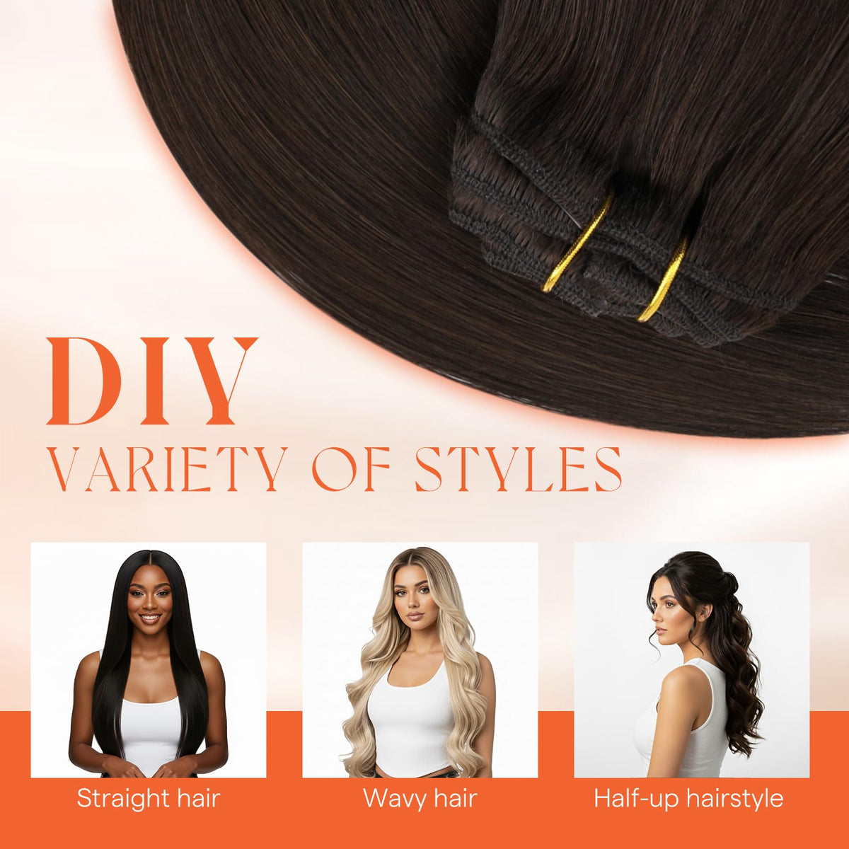 Extensions de cheveux Sunny Hair en chocolat marron avec coiffure stylée
