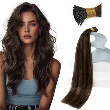 Extensions de cheveux Sunny Hair I-Tip 18 pouces couleur balayage brun vue avant