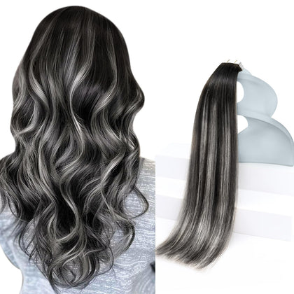 Extensions de cheveux Sunny Hair Ombre Noir Argent 18 pouces vue de face