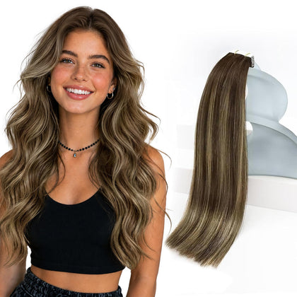 Extensions de cheveux Sunny Ombre Brun 18 pouces, vue de face