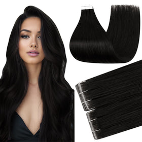 Extensions de cheveux Tape In Full Shine 22 pouces couleur Off Black vue avant