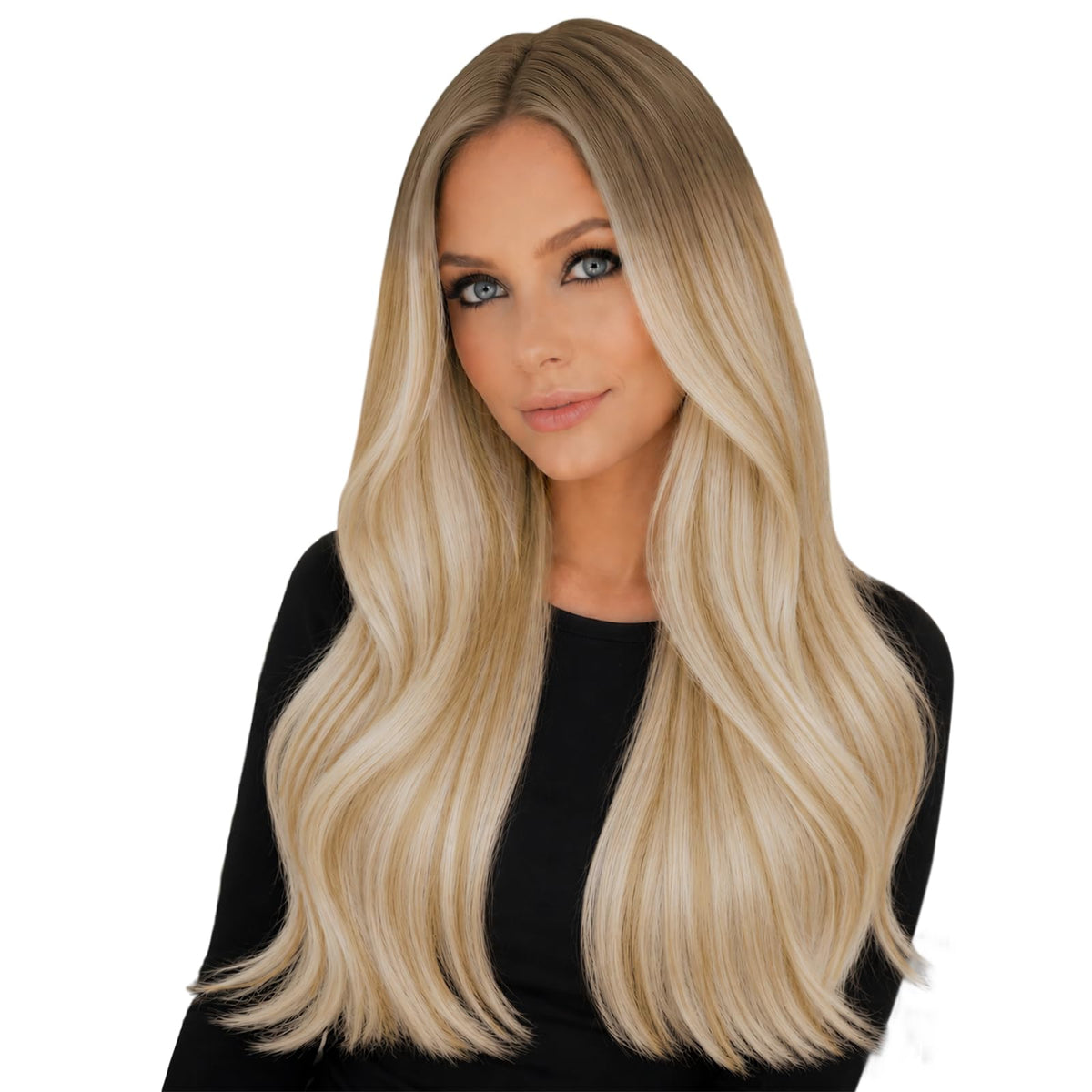 Extensions de cheveux tape-in marron cendré de 22 pouces, vue avant