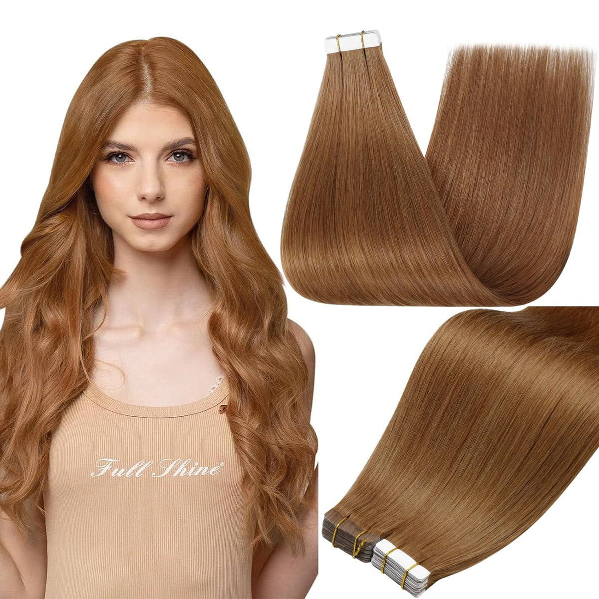 Extensions de cheveux tissées Full Shine 16 pouces couleur cuivre gingembre vue de face
