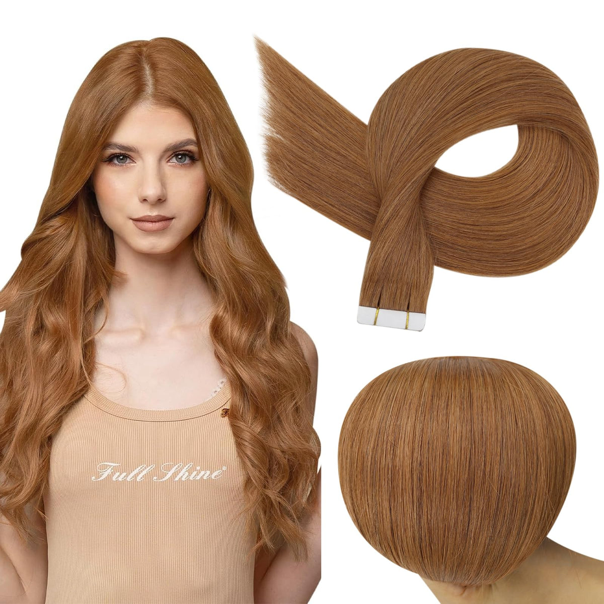 Extensions de cheveux tissées Full Shine 24 pouces couleur cuivre gingembre vue de face