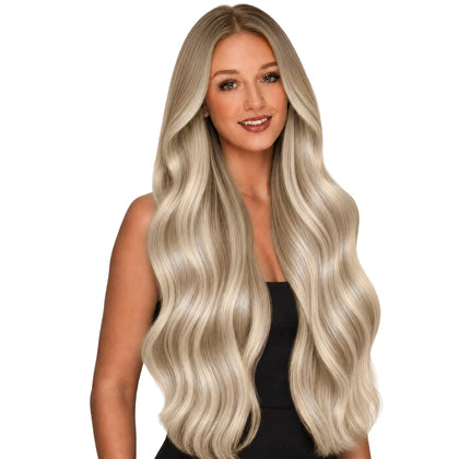 Extensions de cheveux tissées Full Shine blonde cendre 22 pouces vue de face