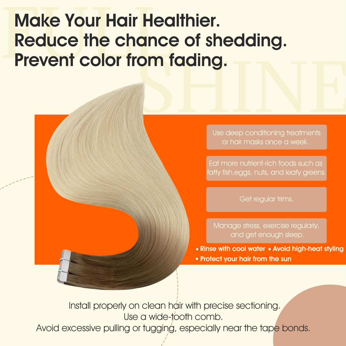 Extensions de cheveux tissées Full Shine montrant la texture douce