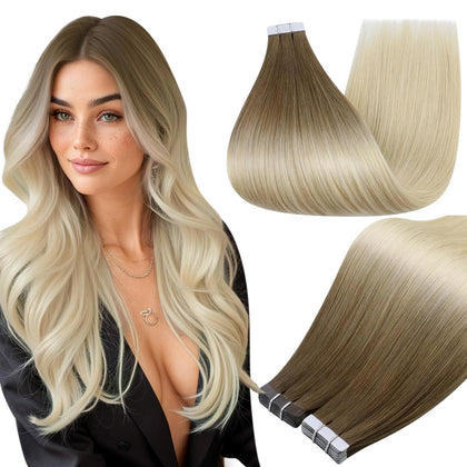 Extensions de cheveux tissés Full Shine 18 pouces brun blond glacé, vue de face