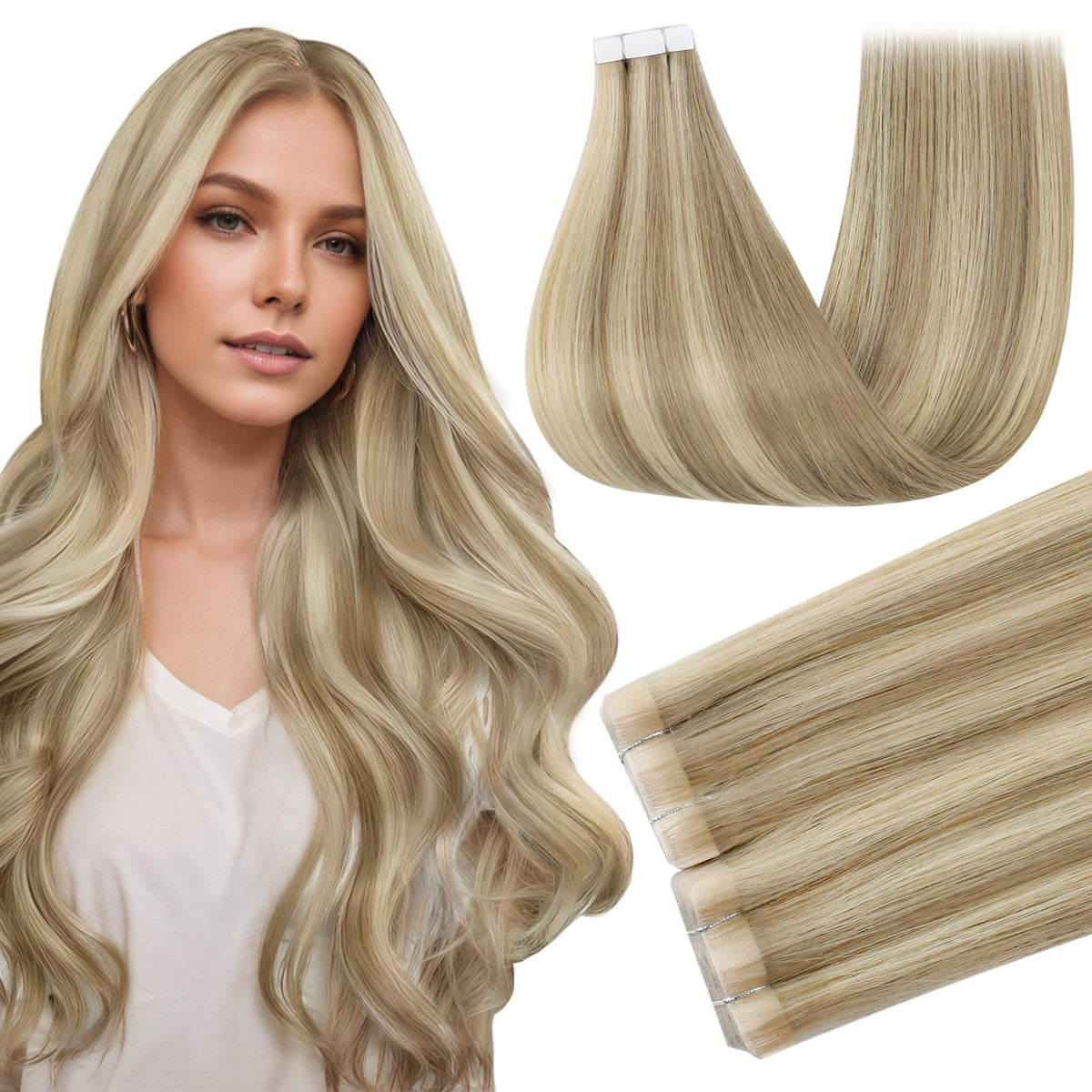 Extensions de cheveux tissés Full Shine 22 pouces blond méché vue avant