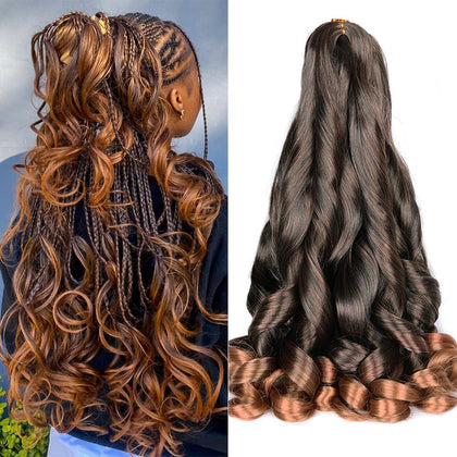 Extensions de cheveux tressés bouclés français T30 en fibre synthétique, vue de face.