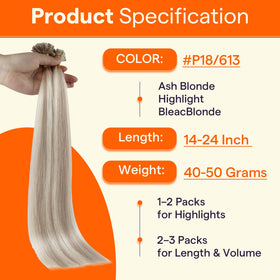 Extensions de cheveux U Tip en couleur blond cendré sur fond neutre