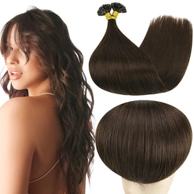 Extensions de cheveux U Tip Full Shine 16 pouces couleur marron foncé