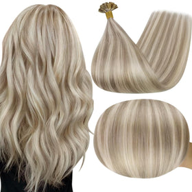 Extensions de cheveux U Tip Full Shine 18 pouces couleur blond cendré en vue avant