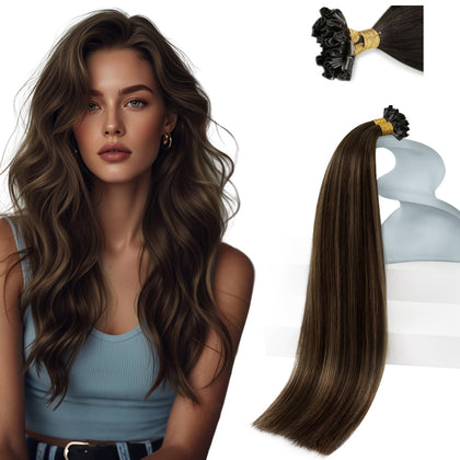 Extensions de cheveux U Tip Sunny Hair 20 pouces châtain balayage vue avant