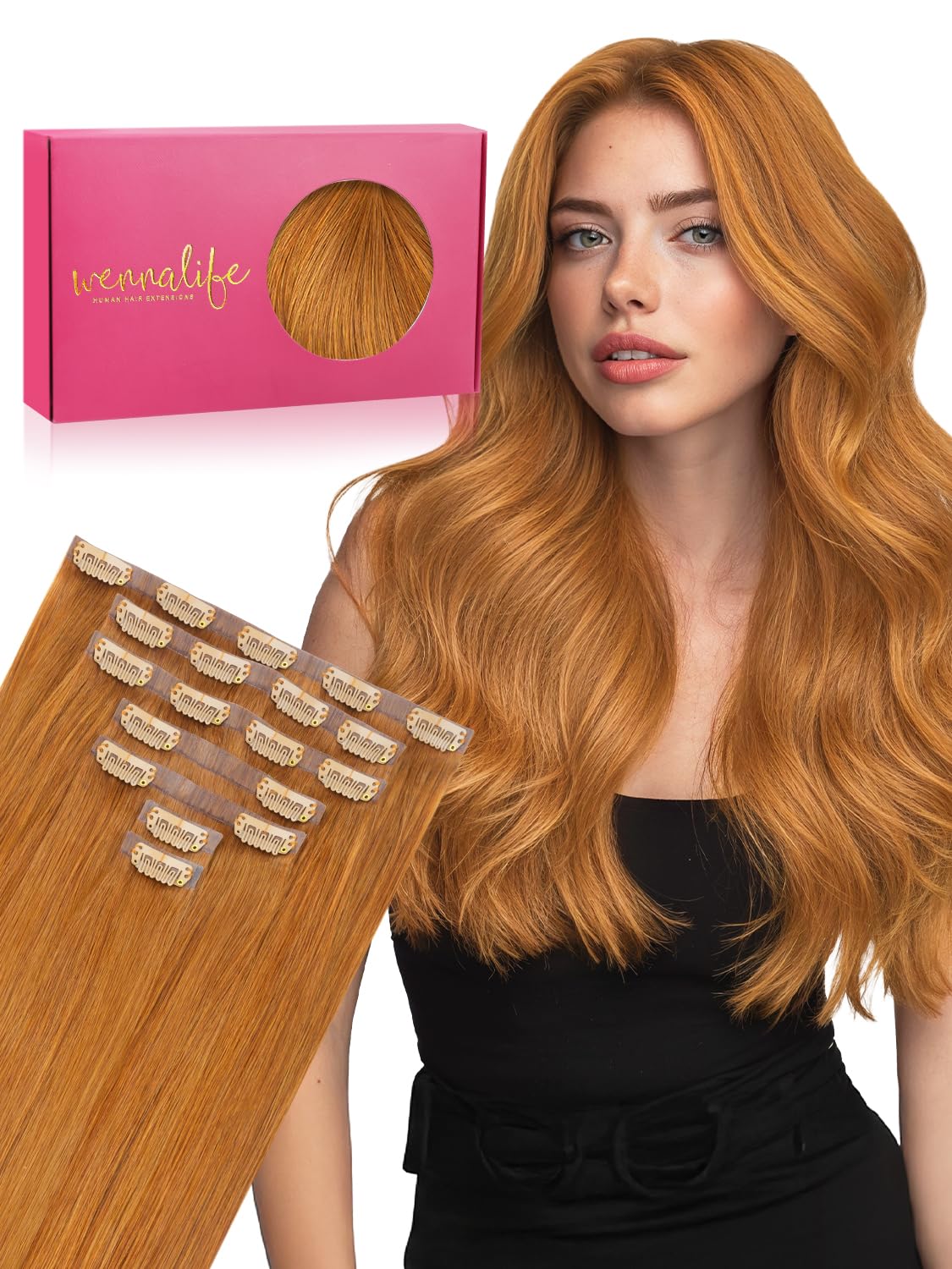 Extensions de cheveux Wennalife 12 pouces auburn ginger vue avant