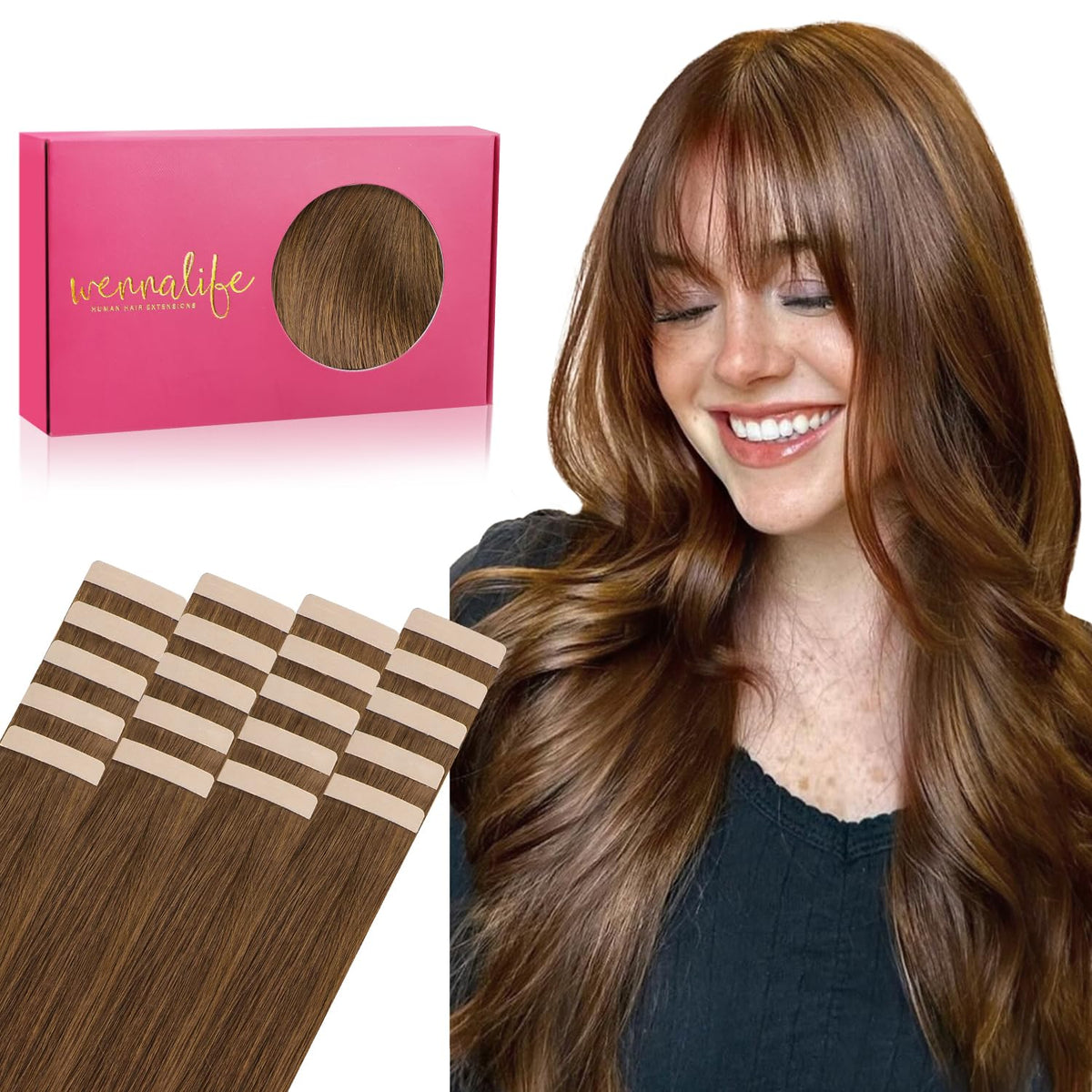 Extensions de cheveux Wennalife 14 pouces châtain clair vue de face