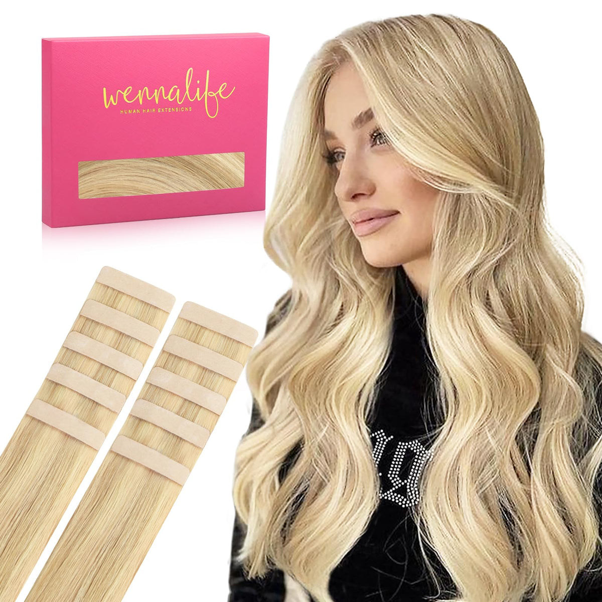 Extensions de cheveux Wennalife 18 pouces blond clair vues de face