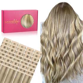 Extensions de cheveux Wennalife 20" châtain cendré avec mèches blond platine, vue avant