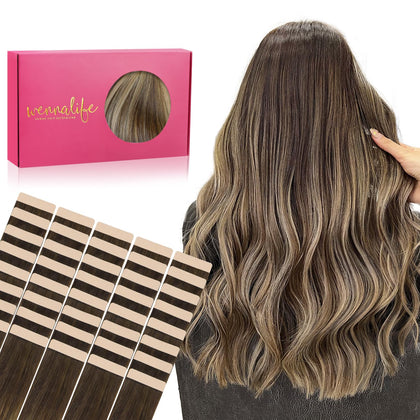 Extensions de cheveux Wennalife 22 pouces balayage chocolat à blond miel, paquet ouvert