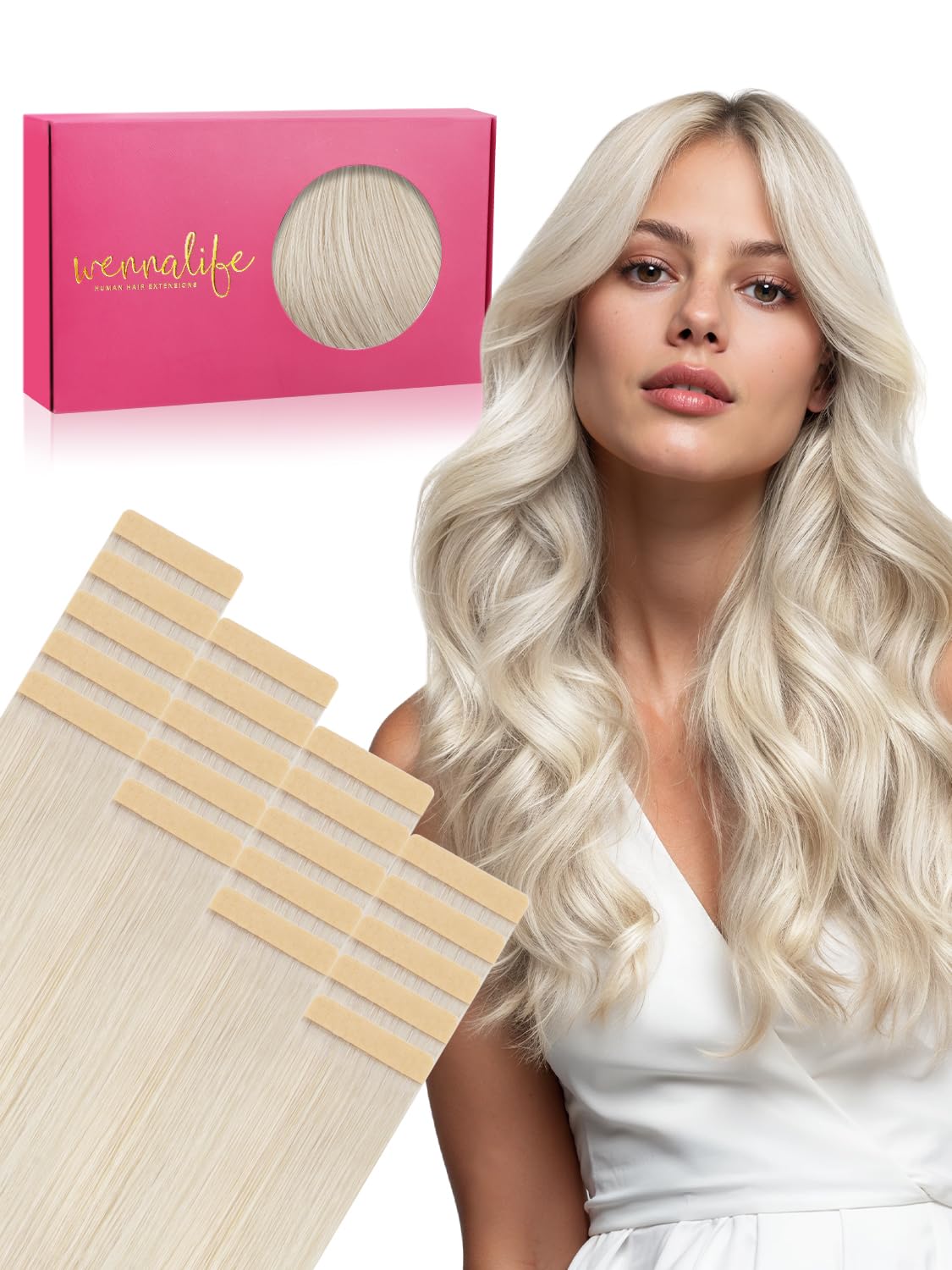 Extensions de cheveux Wennalife 22 pouces blonde platine vue avant