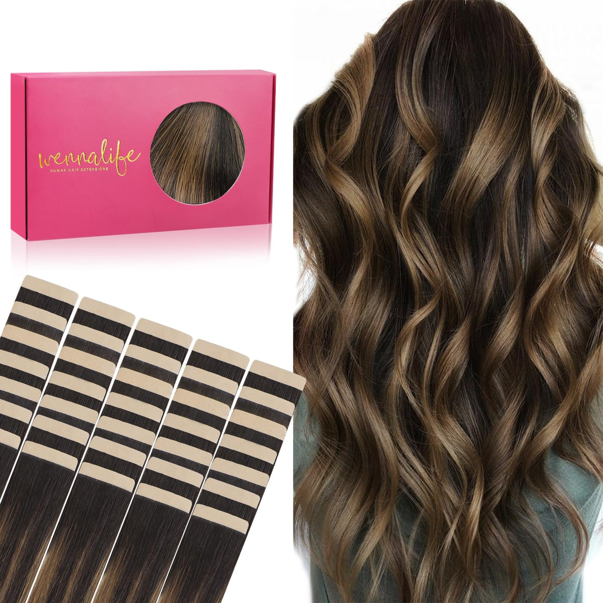 Extensions de cheveux Wennalife 22 pouces brun foncé à châtaigne vue avant