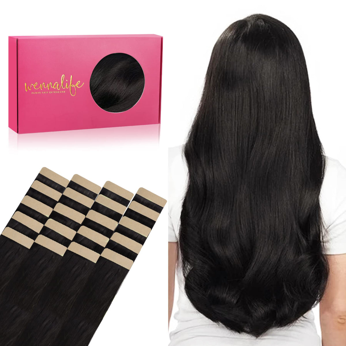 Extensions de cheveux Wennalife 22 pouces couleur noir naturel vue de face