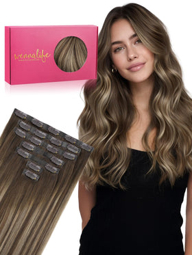 Extensions de cheveux Wennalife 22 pouces marron chocolat à blond miel vue de face