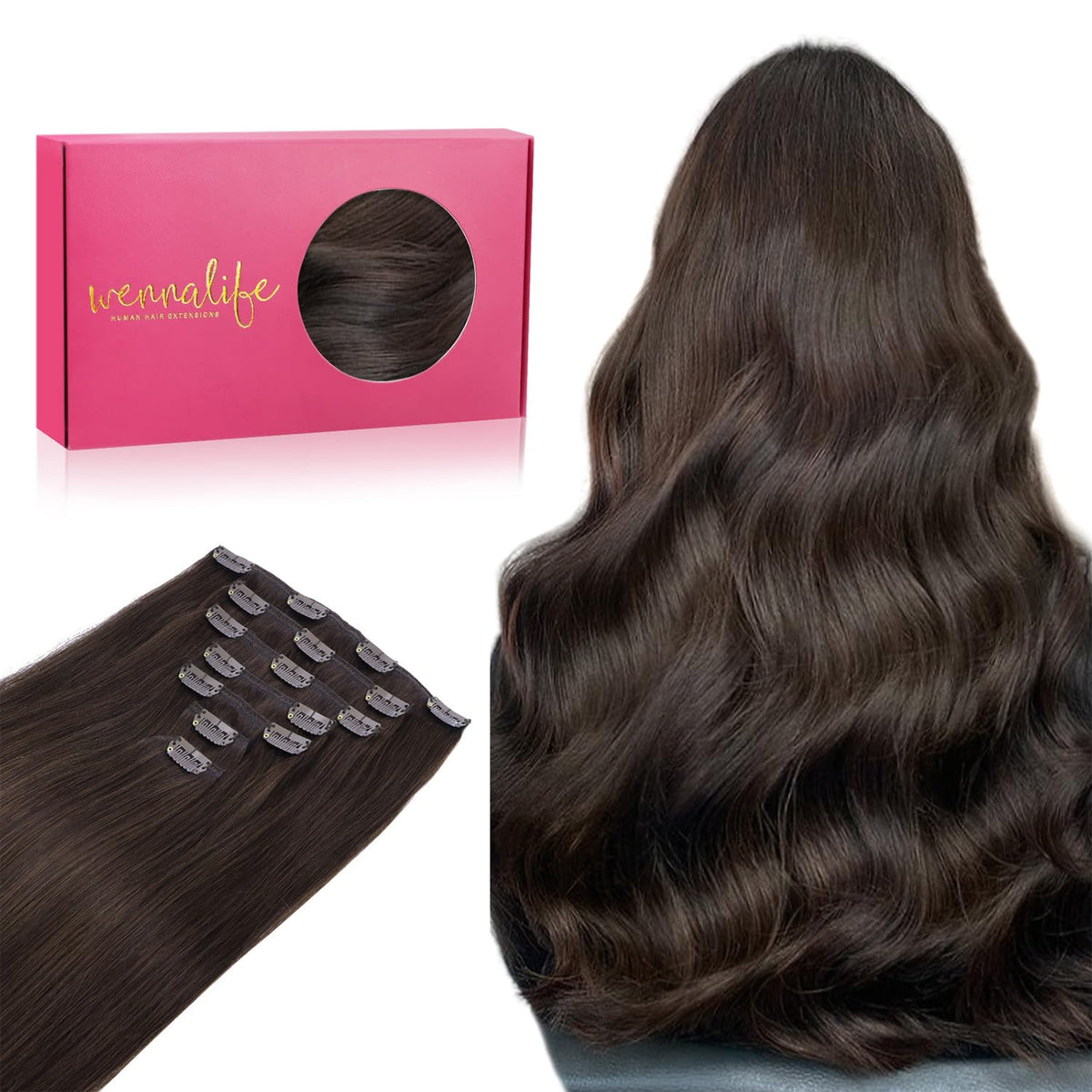 Extensions de cheveux Wennalife 22 pouces marron clair foncé vue de face