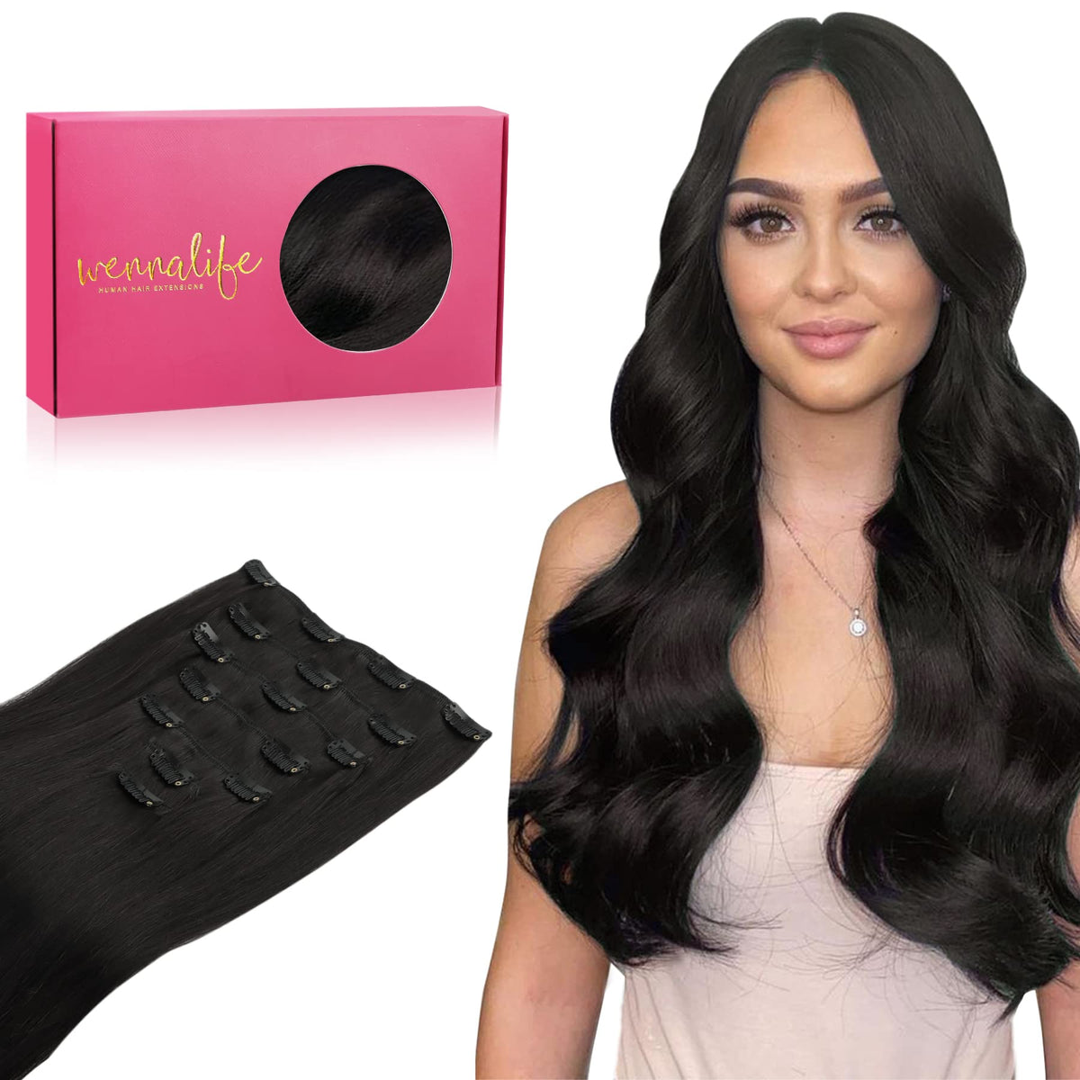 Extensions de cheveux Wennalife 22 pouces modèle noir naturel vue de face