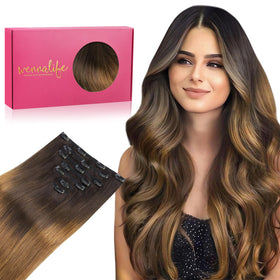 Extensions de cheveux Wennalife 22 pouces ombre brun foncé à châtaigne vue avant