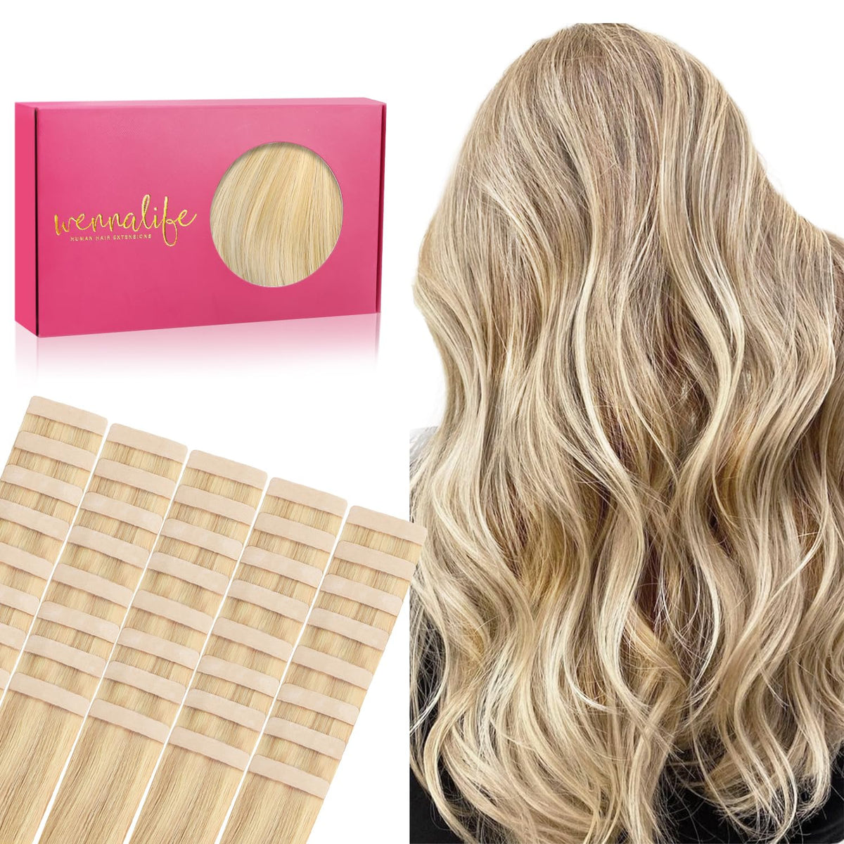 Extensions de cheveux Wennalife 40pcs 100g blond clair vue de face