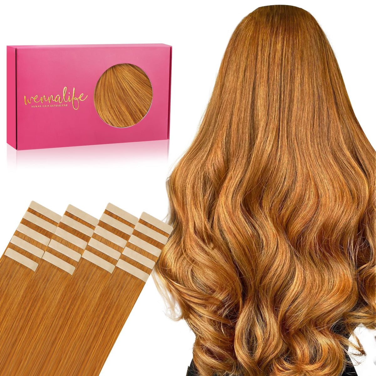 Extensions de cheveux Wennalife auburn ginger 12 pouces vue avant