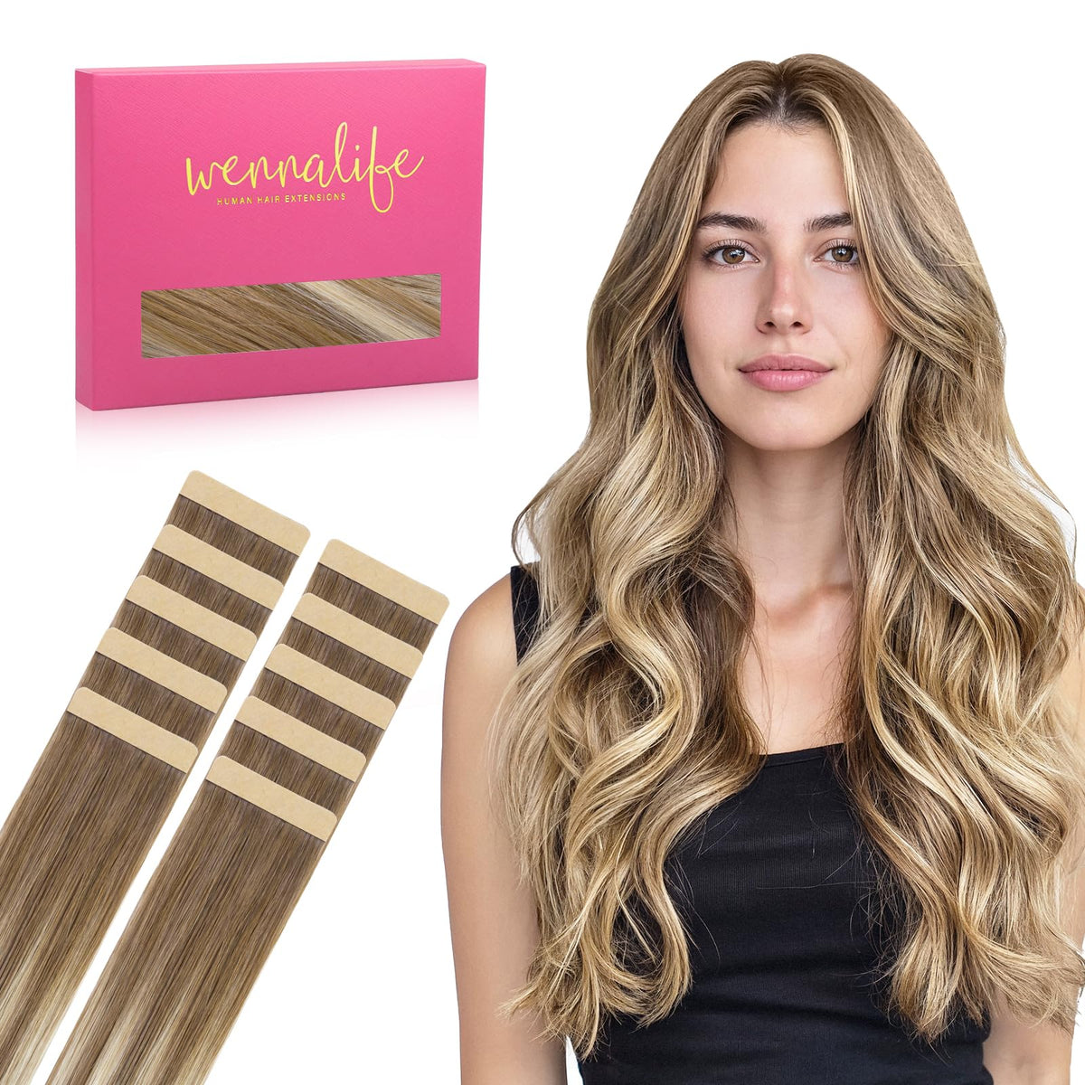 Extensions de cheveux Wennalife balayage blond sale, 18 pouces, paquet de 10 pièces