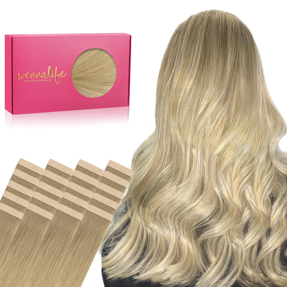 Extensions de cheveux Wennalife balayage blond sale à blond blanc vue avant