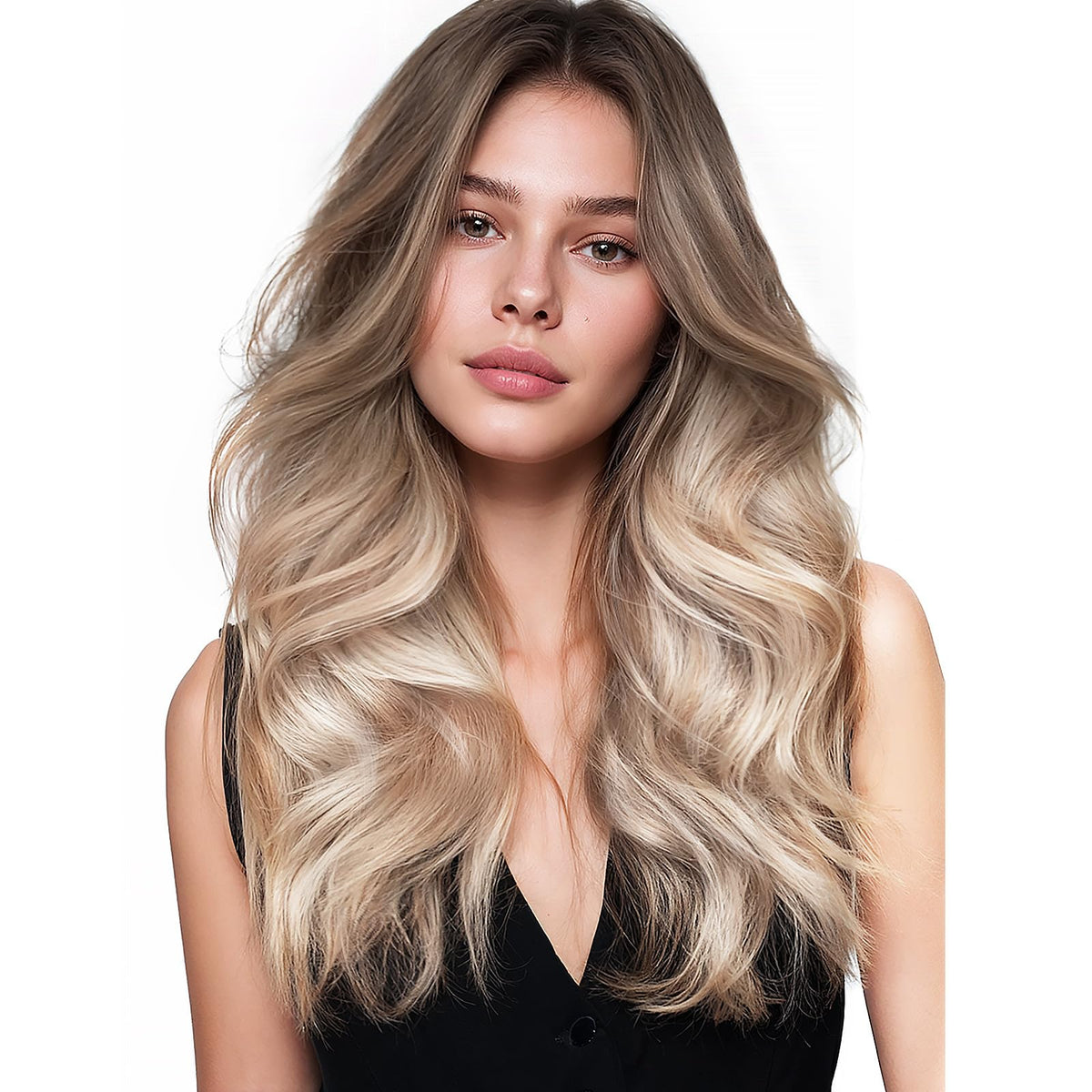 Extensions de cheveux Wennalife balayage brun sable à blond platine, vue de face