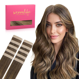 Extensions de cheveux Wennalife Balayage Chocolat Caramel vue frontale