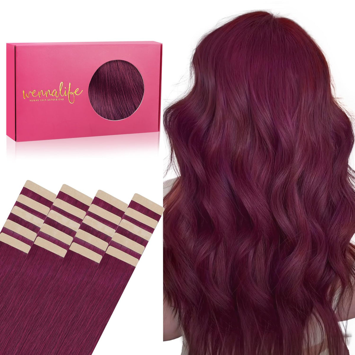 Extensions de cheveux Wennalife bordeaux clair 18 pouces vue avant