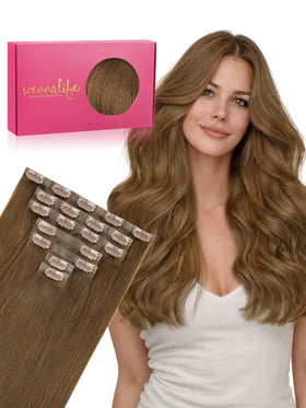 Extensions de cheveux Wennalife clip in 12 pouces châtain clair vue de face