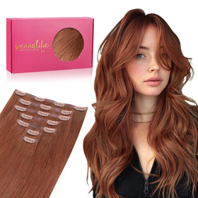 Extensions de cheveux Wennalife clip in 18 pouces couleur cuivre cannelle vue de face