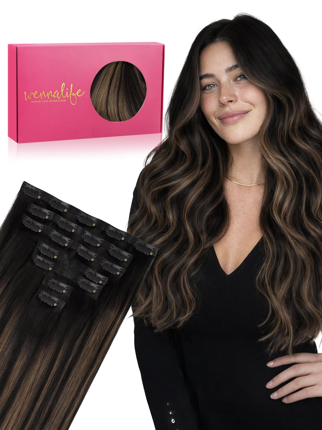 Extensions de cheveux Wennalife clip in de 20 pouces couleur noir marron châtaigne