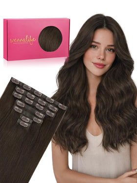 Extensions de cheveux Wennalife clip-in marron clair foncé, vue de face