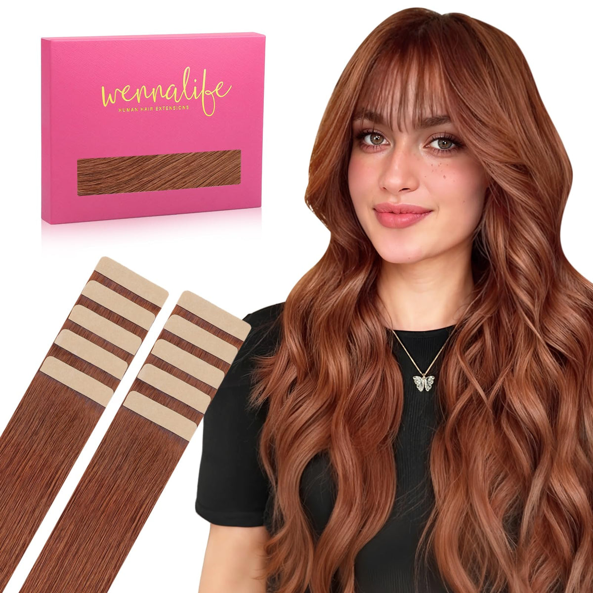 Extensions de cheveux Wennalife couleur Cinnamon Copper vue de face