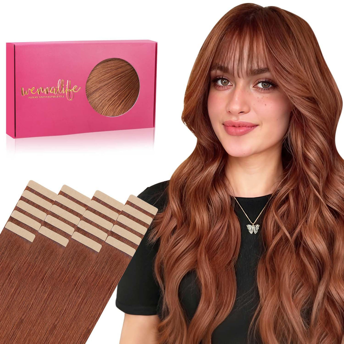 Extensions de cheveux Wennalife couleur Cuivre Cannelle, vue de face
