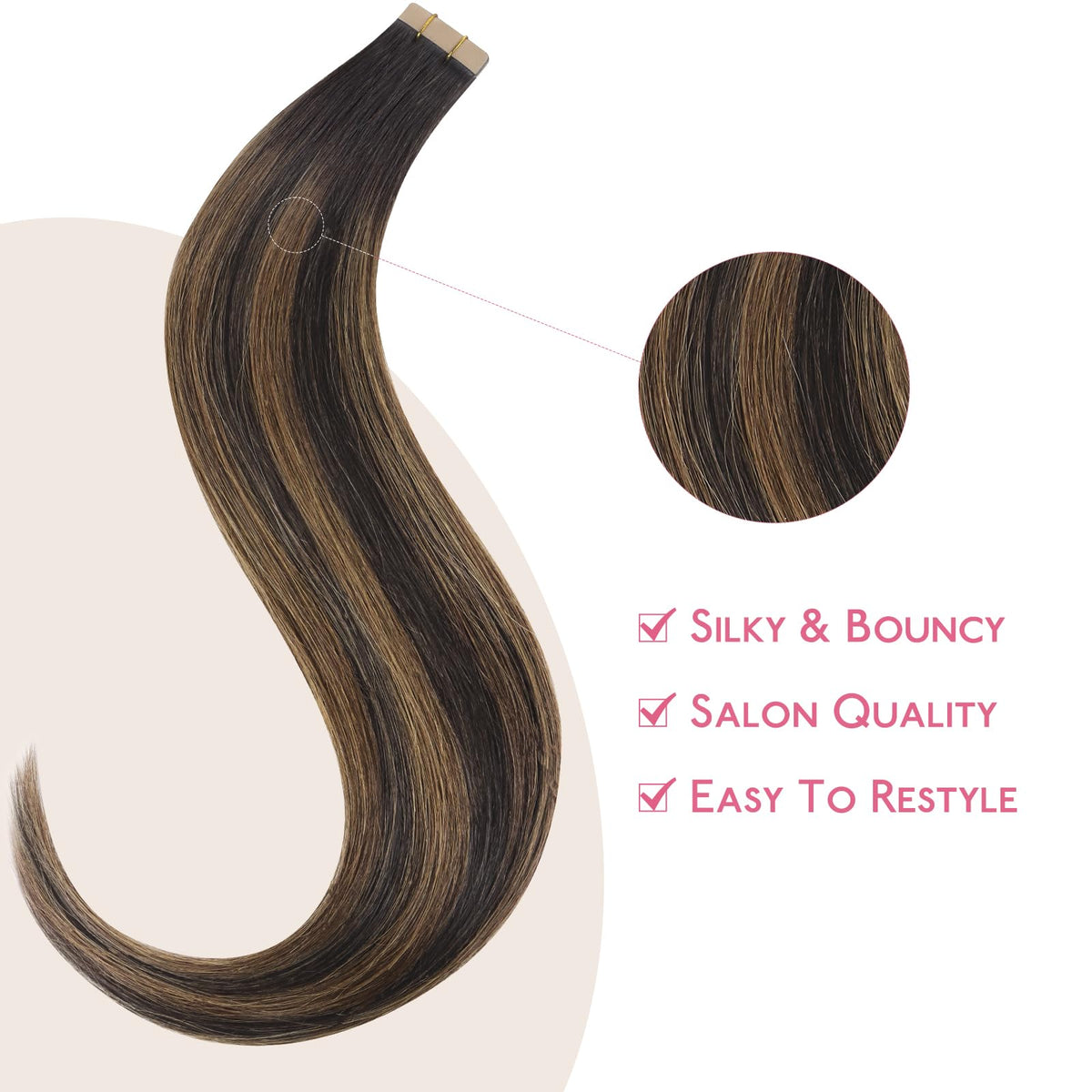 Extensions de cheveux Wennalife en application sur des cheveux bruns