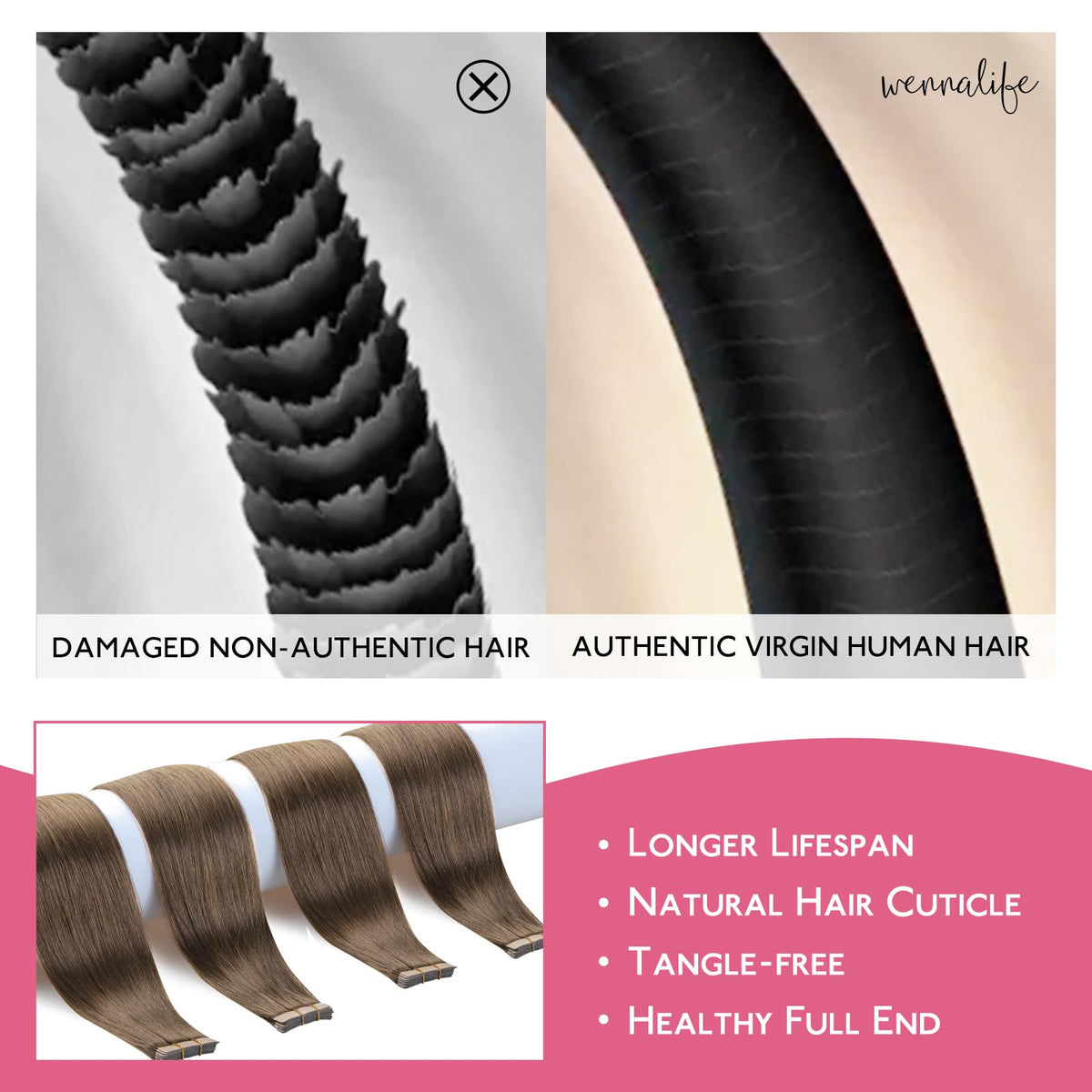 Extensions de cheveux Wennalife en brun clair sur un fond neutre