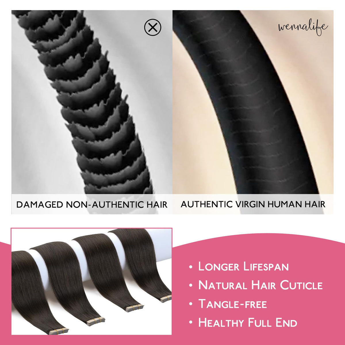 Extensions de cheveux Wennalife en brun foncé dans leur emballage