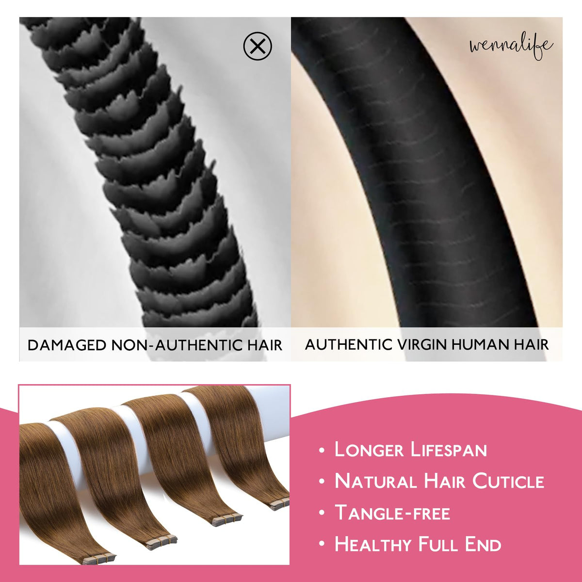 Extensions de cheveux Wennalife en châtain clair sur fond blanc