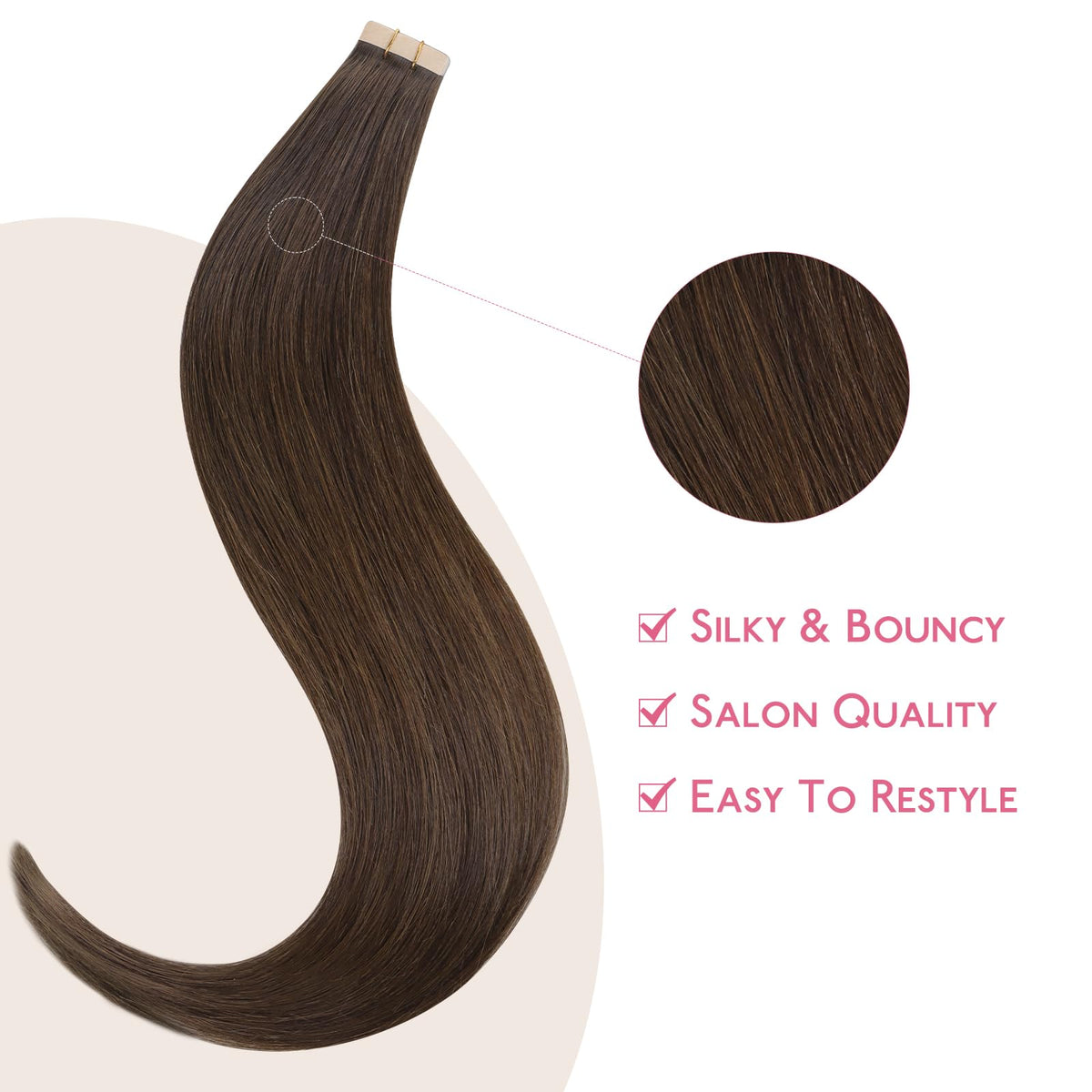 Extensions de cheveux Wennalife en chocolat brun sur un fond neutre