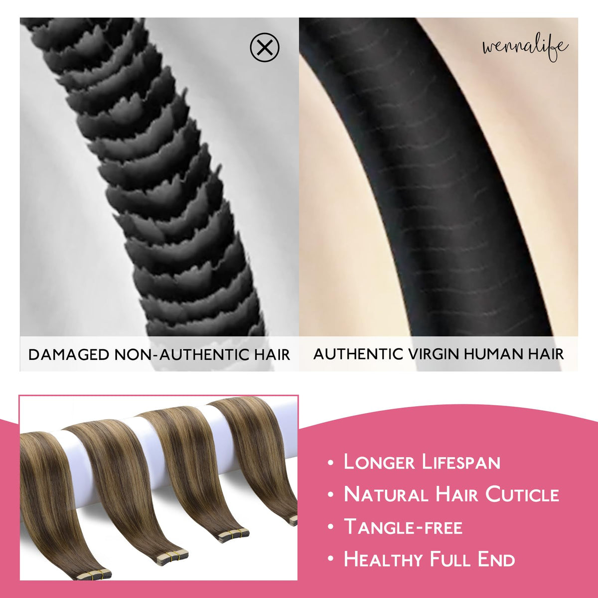 Extensions de cheveux Wennalife en paquet avec instructions