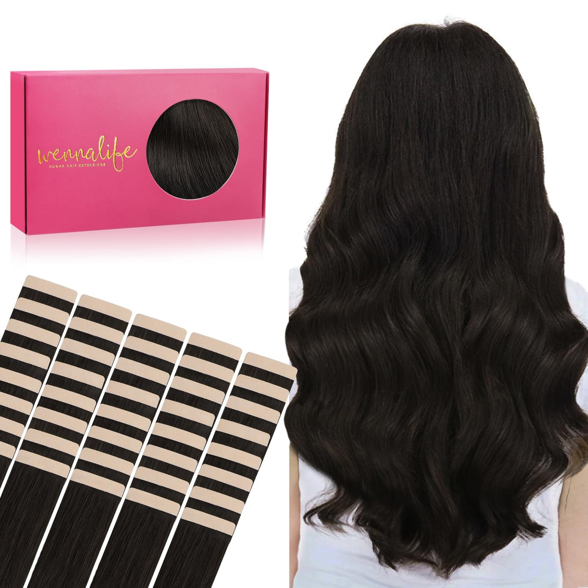 Extensions de cheveux Wennalife marron foncé, paquet de 40 pièces
